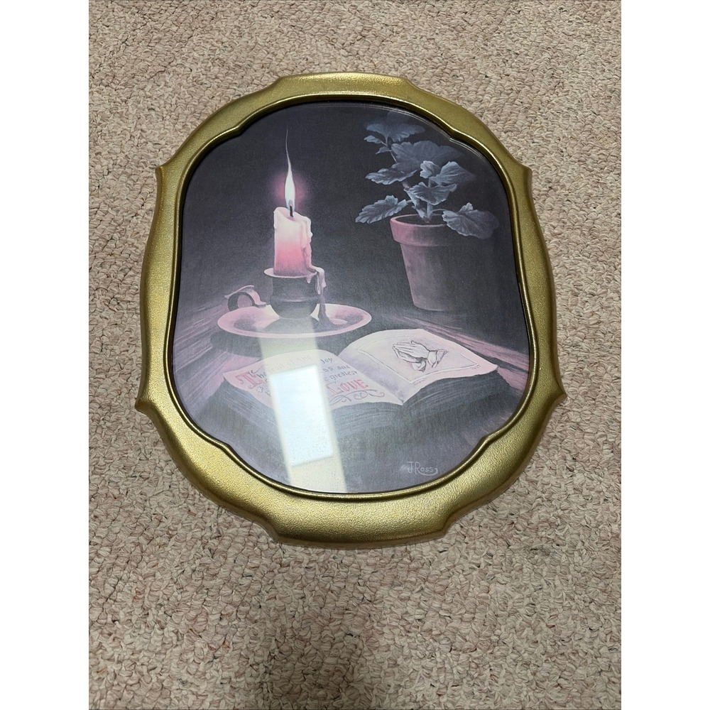 Vintage J Ross Fruit of the Spirit Religious Art Gold Scalloped Oval Frame 16x13